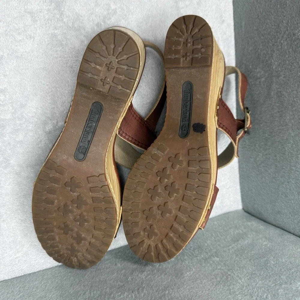 Timberland Earthkeepers Danforth Wedge Sandals Women's 10 Brown Leather 8158B